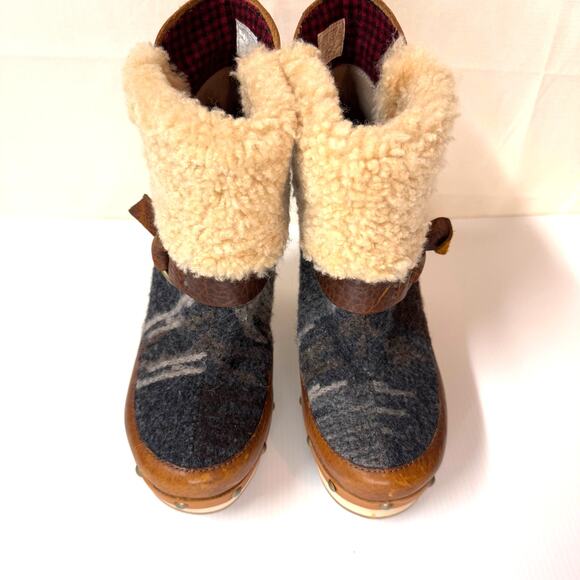 WOOLRICH x Anthropologie Artist Boot Size 10 Wool Wood Platform Boho Winter Clog - Picture 8 of 15